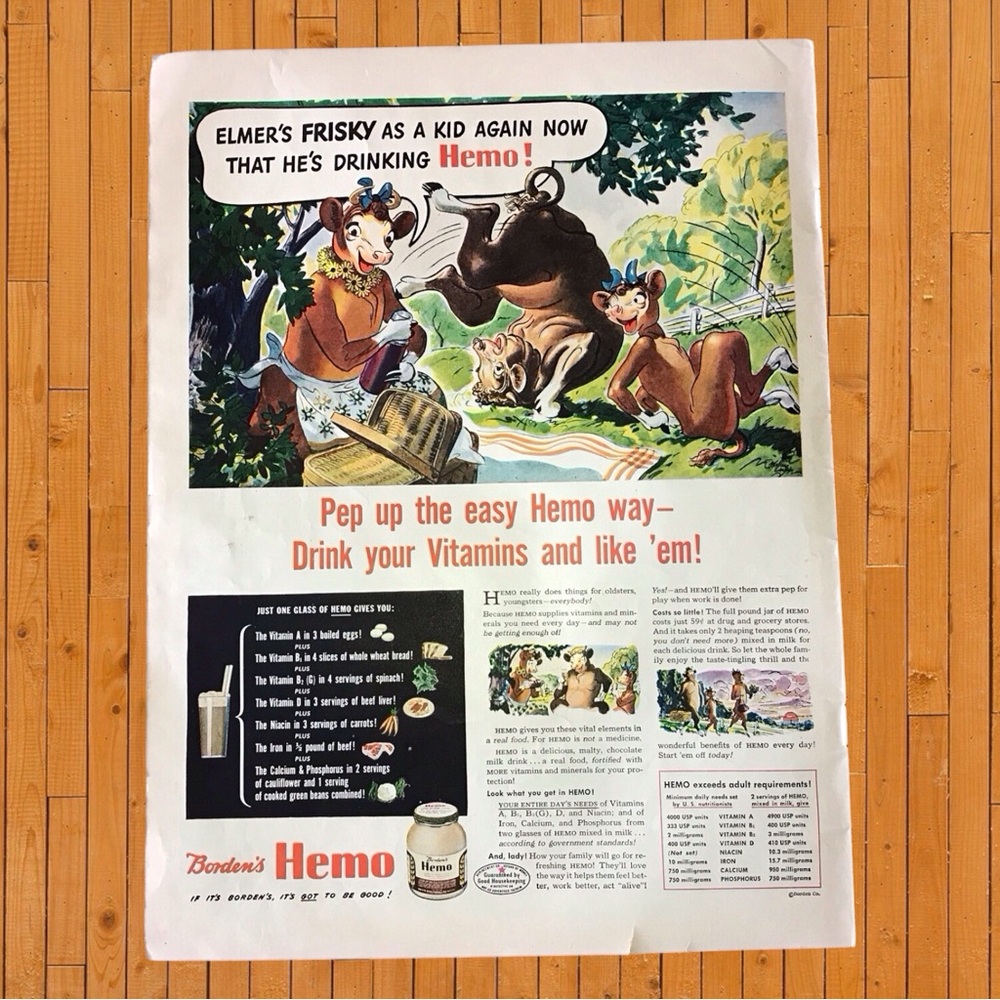 Vintage 1944 Borden’s Hemo Advertising Print